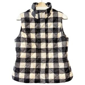 Talbots Womens Vest Black Plaid Ivory Quilted Down Lightweight Puffer‎ Jacket M